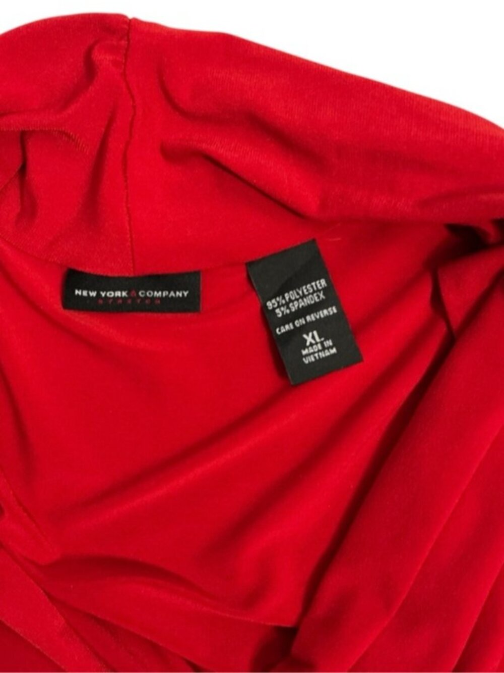 New York & Company Top Blouse Draped Waist Deep V Neck 3/4 Sleeve Tunic Red XL - Picture 8 of 16